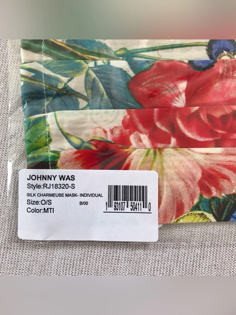 Johnny Was NWT Pink Floral & Red Rose Face Masks Charmeuse Silk & Cotton Lining